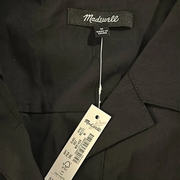 NWT Madewell Belted Mini Shirtdress in Black size medium