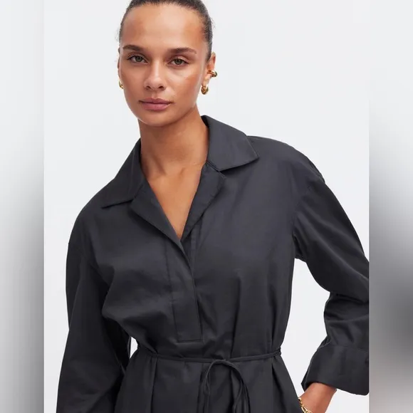 NWT Madewell Belted Mini Shirtdress in Black size medium