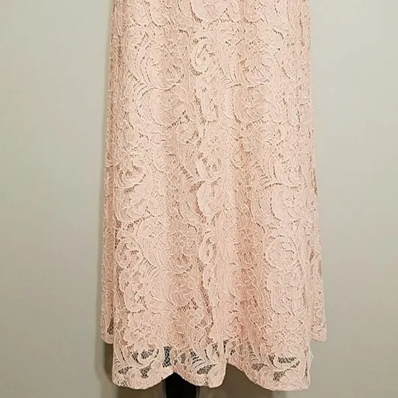 NWT Nanette Lepore Lace Halter Dress Sz 4 Ruffle Blush Pink Cocktail Party Midi