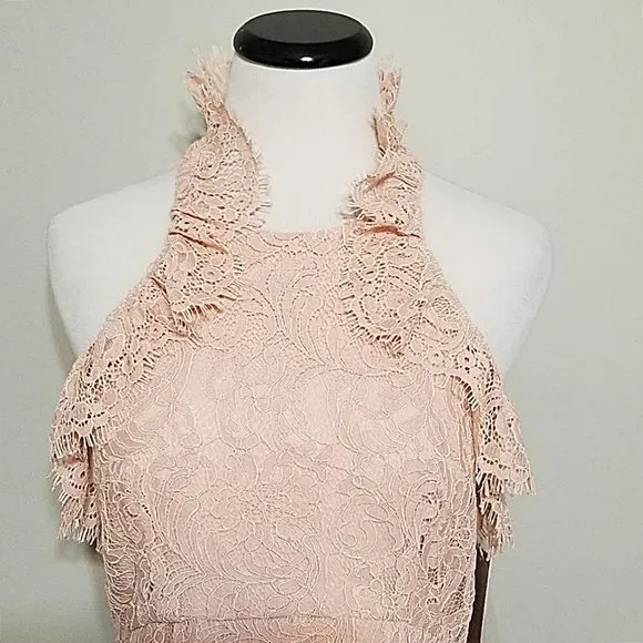 NWT Nanette Lepore Lace Halter Dress Sz 4 Ruffle Blush Pink Cocktail Party Midi