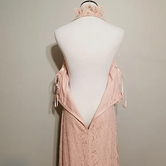NWT Nanette Lepore Lace Halter Dress Sz 4 Ruffle Blush Pink Cocktail Party Midi