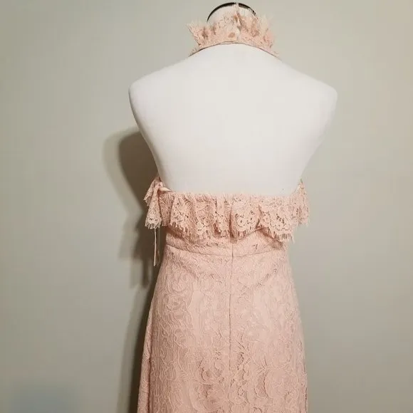 NWT Nanette Lepore Lace Halter Dress Sz 4 Ruffle Blush Pink Cocktail Party Midi