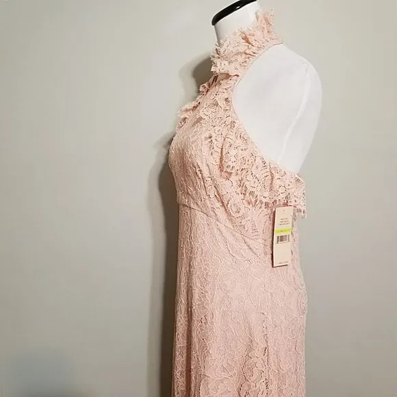 NWT Nanette Lepore Lace Halter Dress Sz 4 Ruffle Blush Pink Cocktail Party Midi