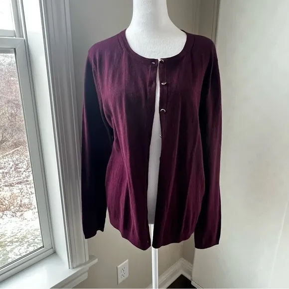 NWT Talbots knit buttoned cotton rayon cardigan wine color size XL