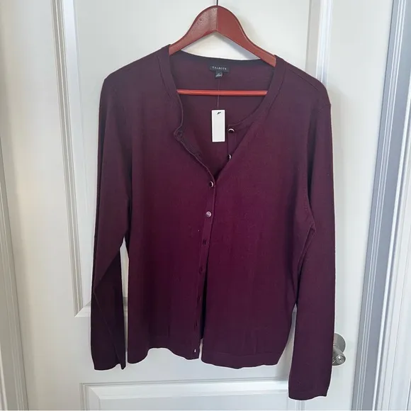 NWT Talbots knit buttoned cotton rayon cardigan wine color size XL