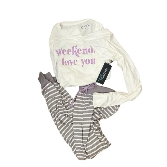 NWT Wildfox Weekend &quot;I Love You&quot; Pajama Set - Sz L