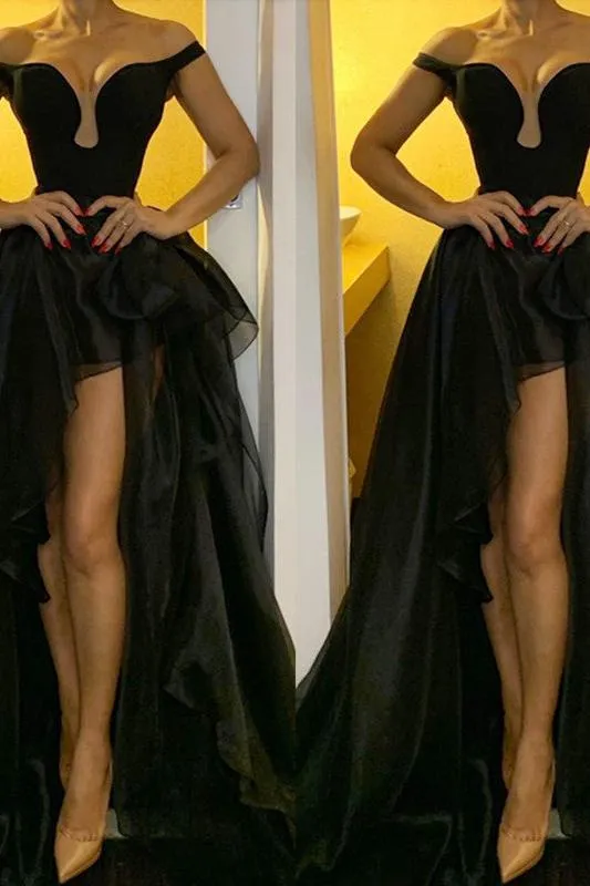 Off-the-Shoulder Black Evening Dresses for Women Organza Long Prom Dresses On Sale