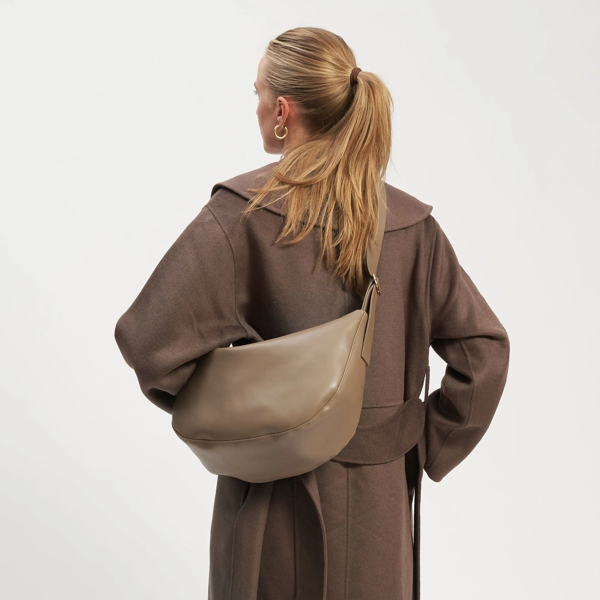 Oleatex Vegan Olive Leather Half Moon Bag | Mocha Brown