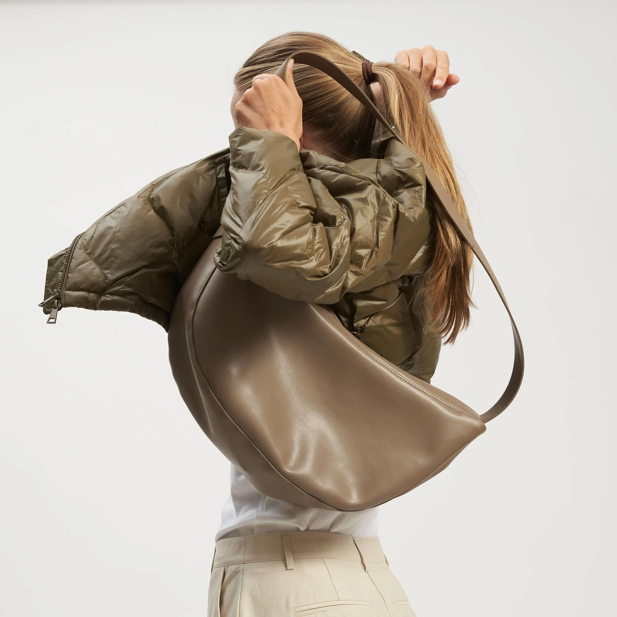 Oleatex Vegan Olive Leather Half Moon Bag | Mocha Brown