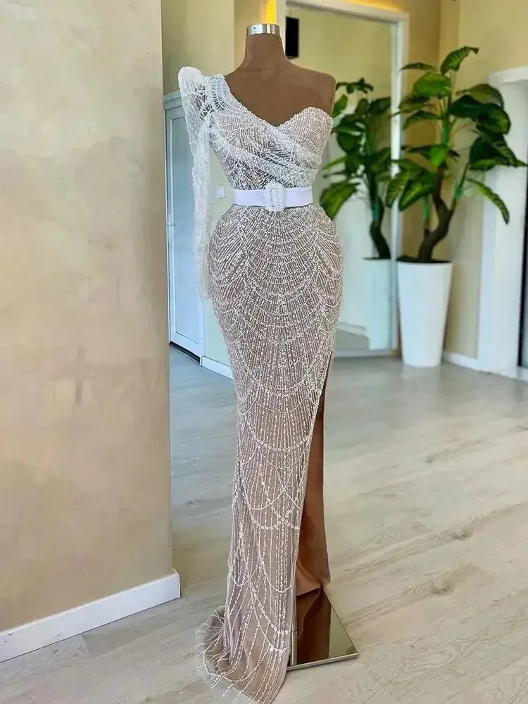 One Shoulder and High Split Design for Luxury Evening Parties