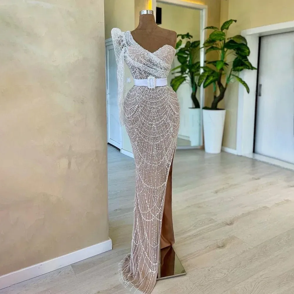 One Shoulder and High Split Design for Luxury Evening Parties