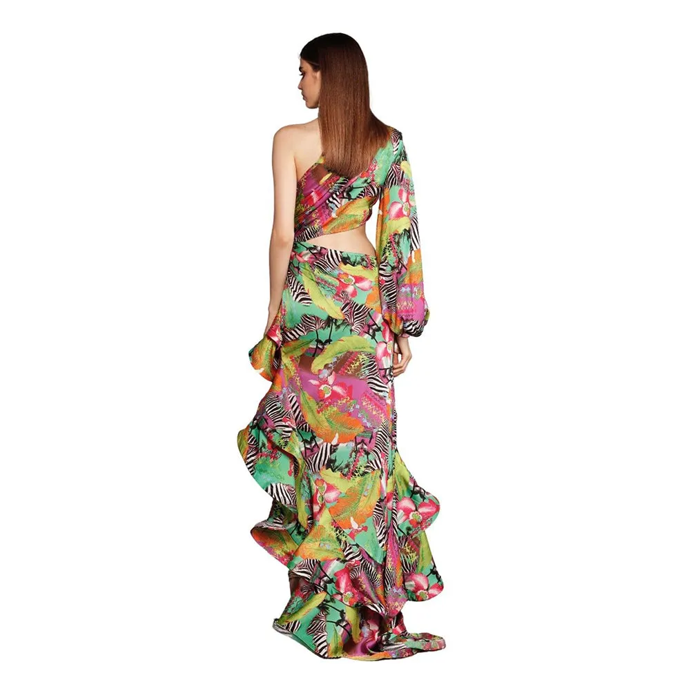 One Shoulder Long Sleeve Cut Out Maxi Dress KLYF1233