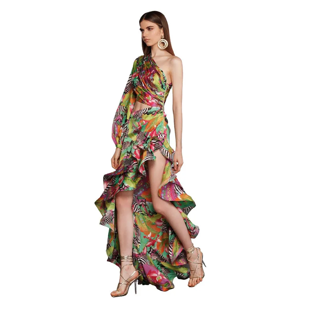 One Shoulder Long Sleeve Cut Out Maxi Dress KLYF1233