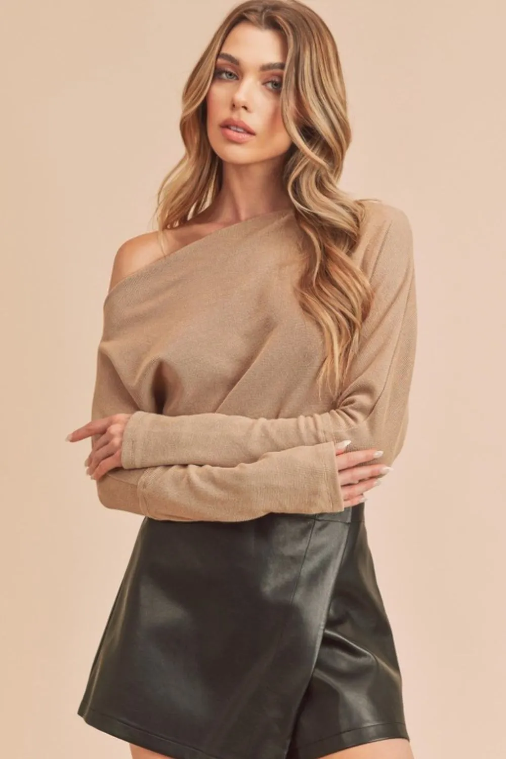 One Shoulder Long Sleeve Knit Top