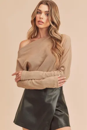 One Shoulder Long Sleeve Knit Top