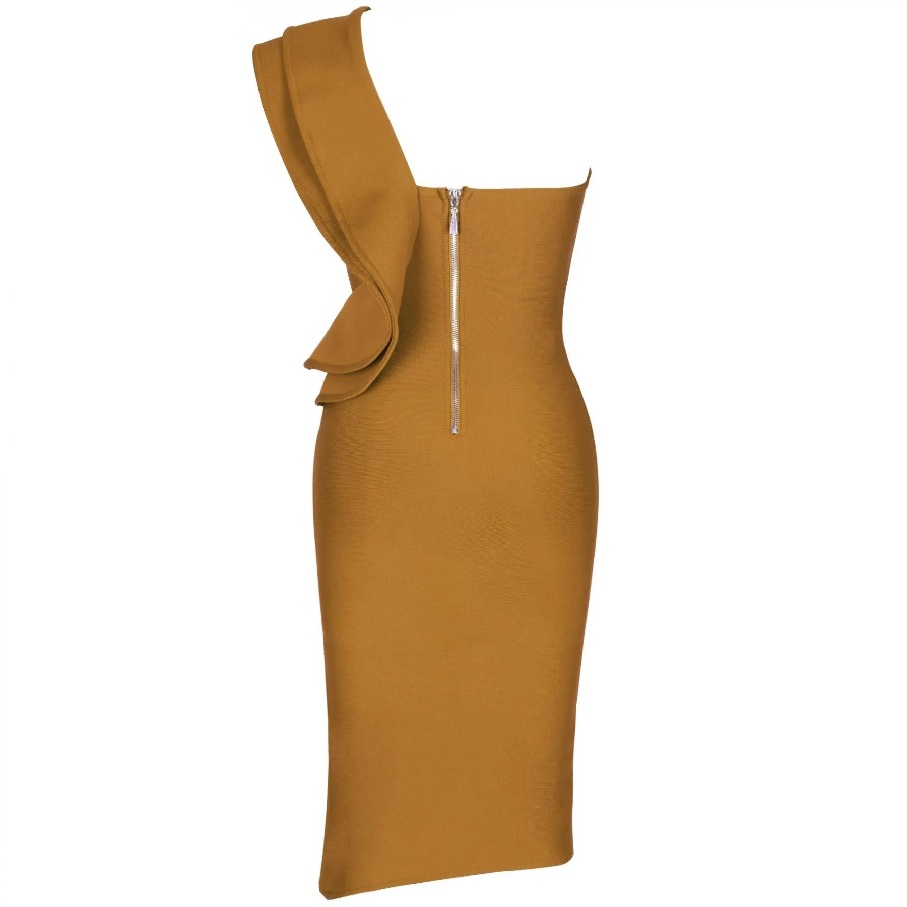 One Shoulder Sleeveless Frill Over Knee Bandage Dress PM1205