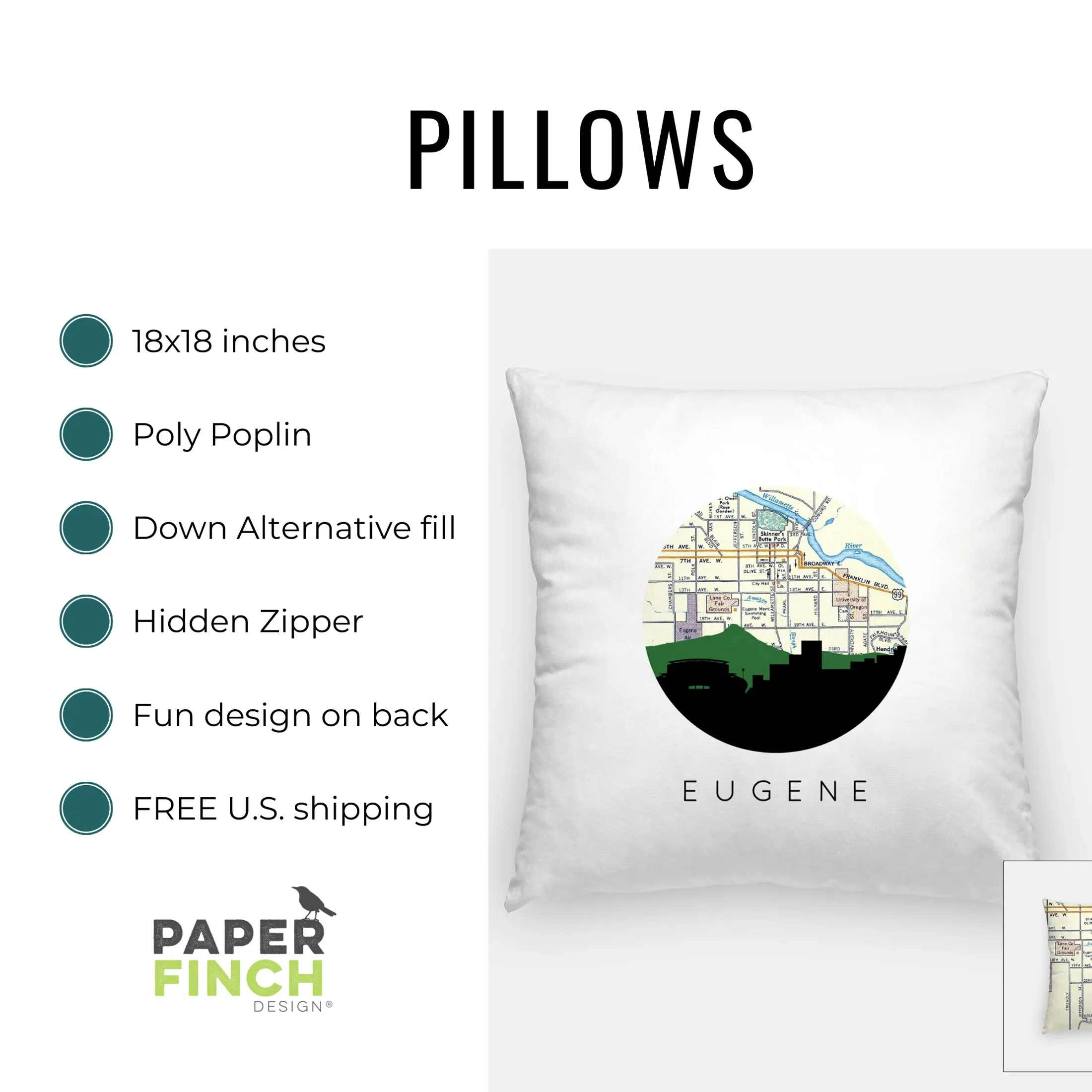 Orange Beach, Alabama City Map Pillow | 18x18 inches | Zippered cover | full map on back