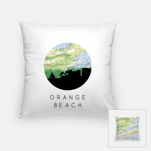 Orange Beach, Alabama City Map Pillow | 18x18 inches | Zippered cover | full map on back