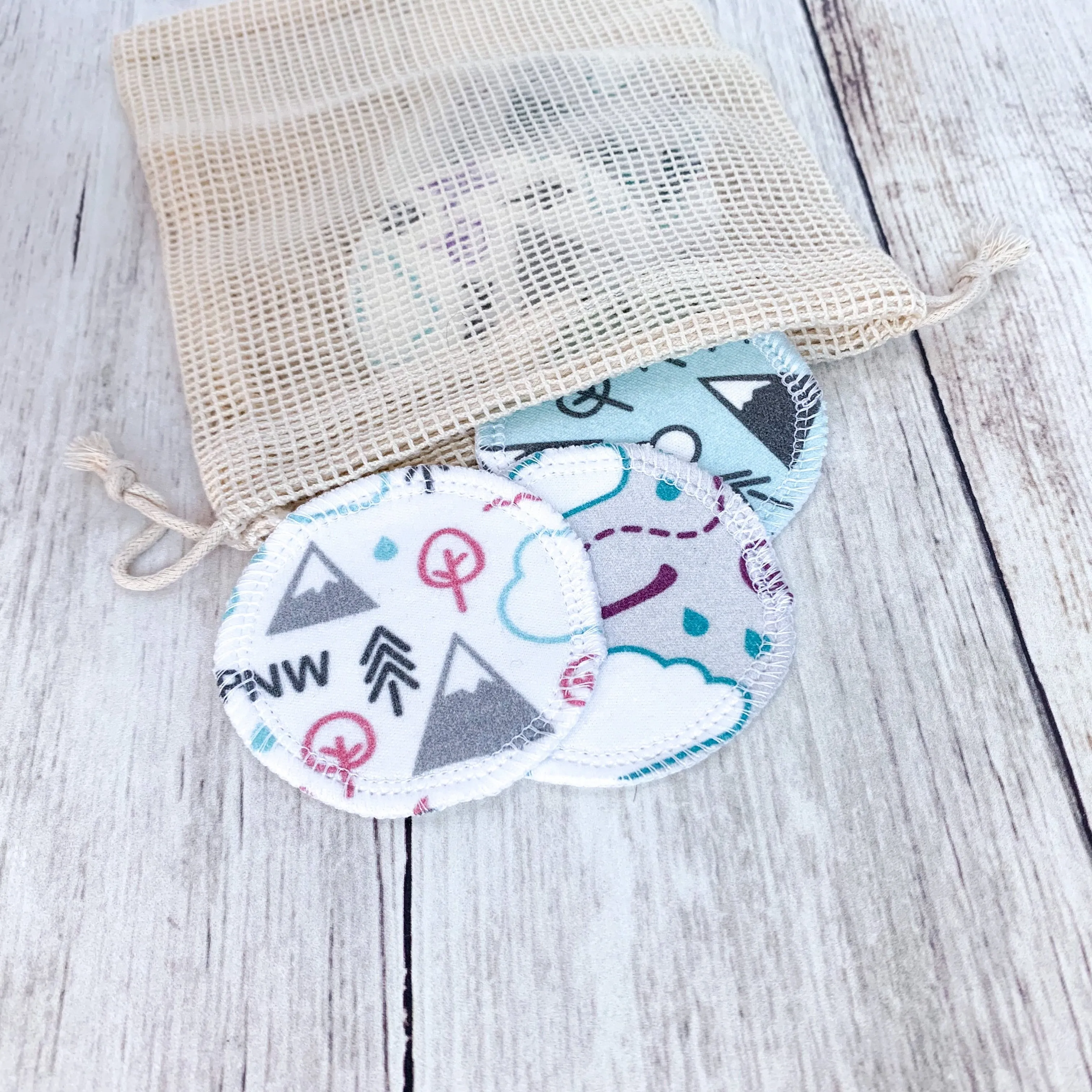Organic Cotton Face Rounds - Set #7 - Warm PNW Mix - Pink / Plum / Teal / Gray (Small)