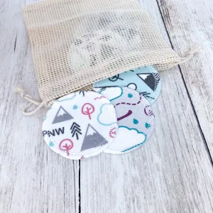 Organic Cotton Face Rounds - Set #7 - Warm PNW Mix - Pink / Plum / Teal / Gray (Small)