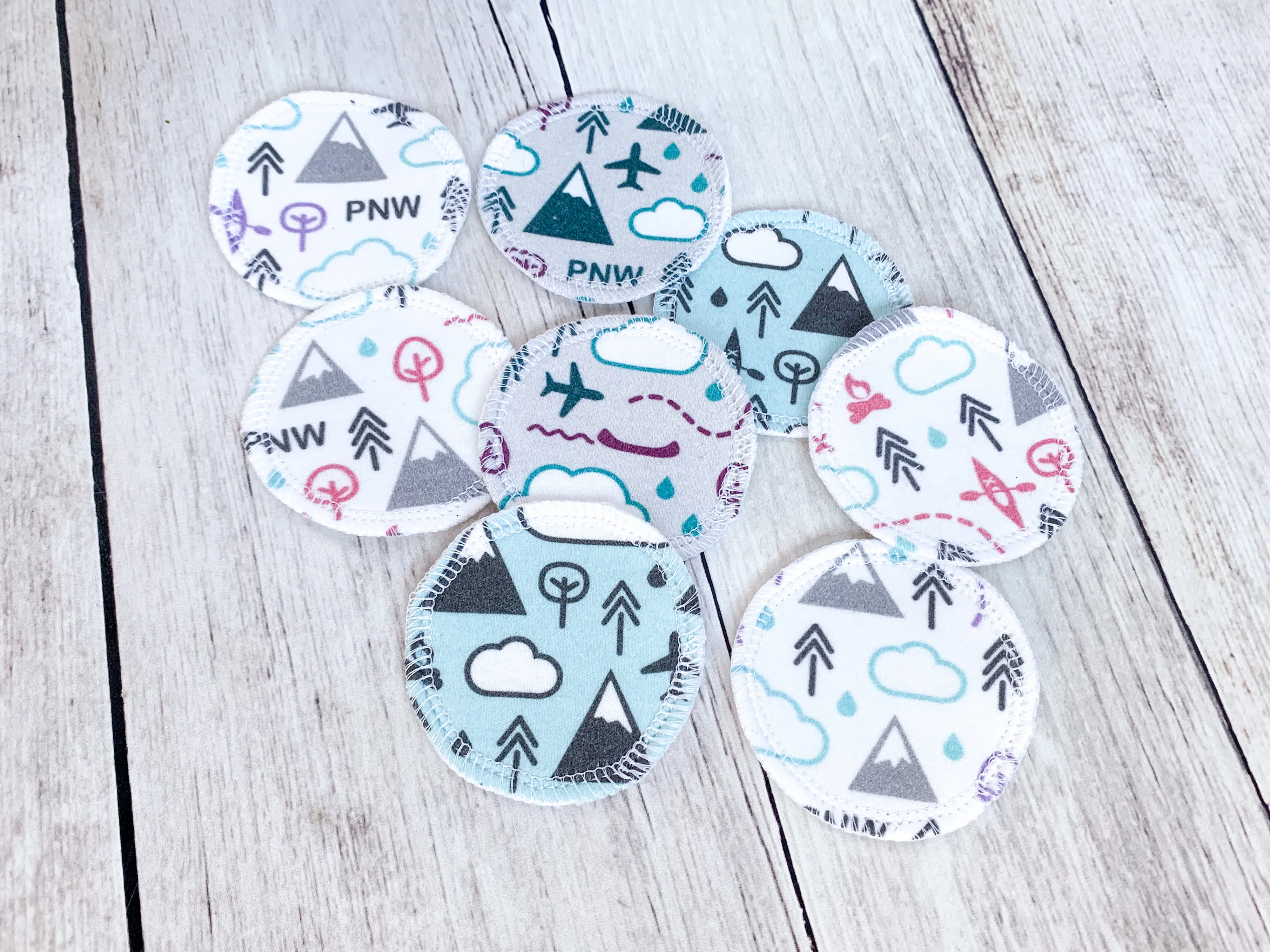Organic Cotton Face Rounds - Set #7 - Warm PNW Mix - Pink / Plum / Teal / Gray (Small)