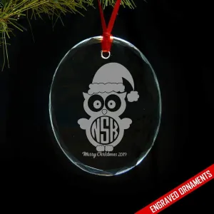 Owl CUSTOM Monogram Engraved Glass Ornament