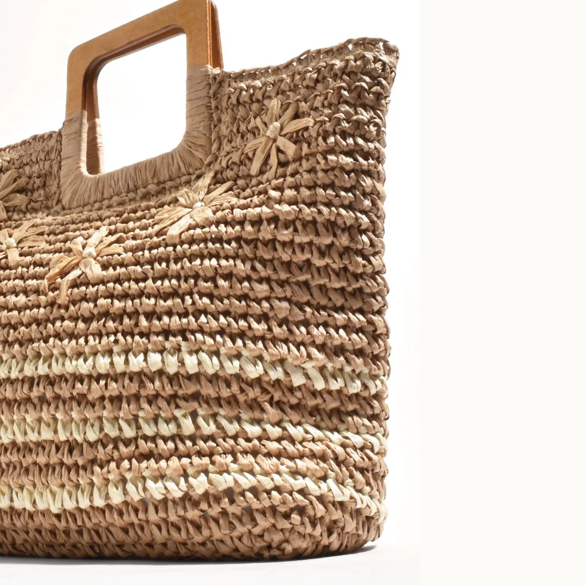 Paper Daisies Woven Tote Bag (Camel/Natural)