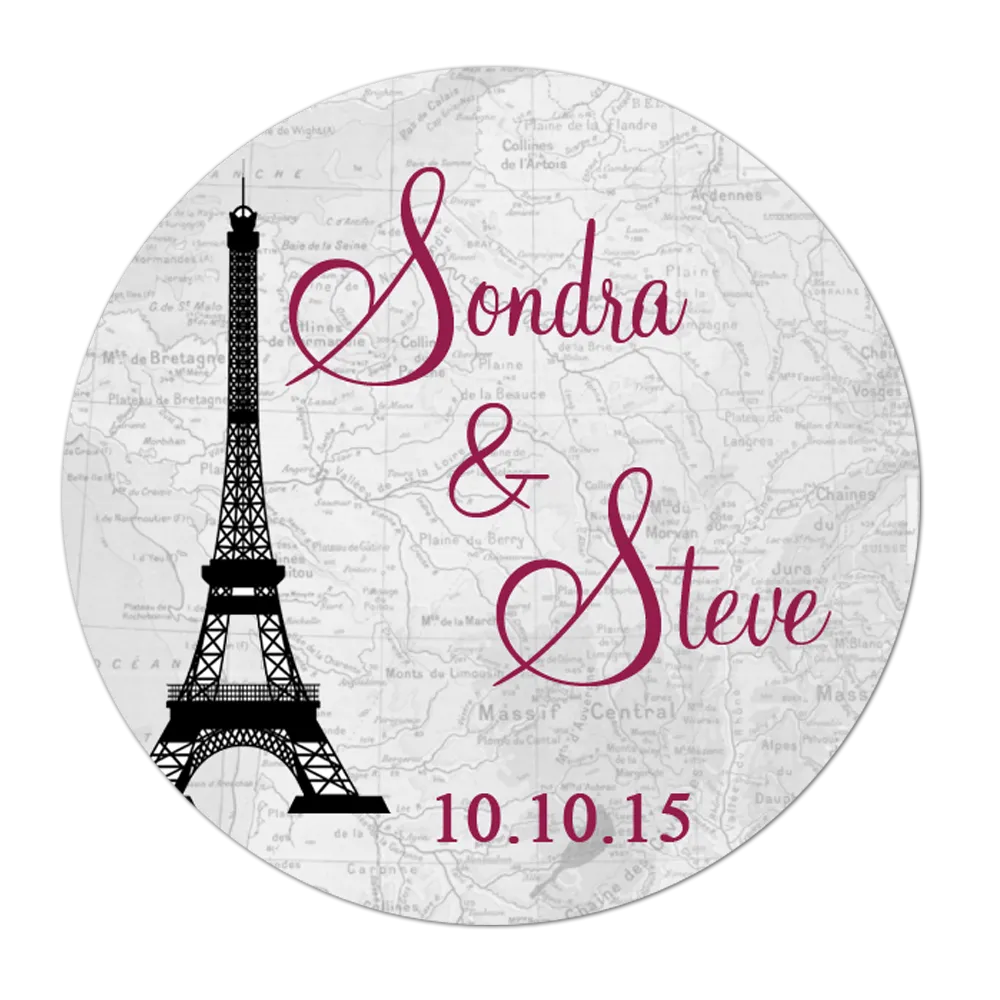Paris Eiffel Tower Personalized Wedding Favor Sticker