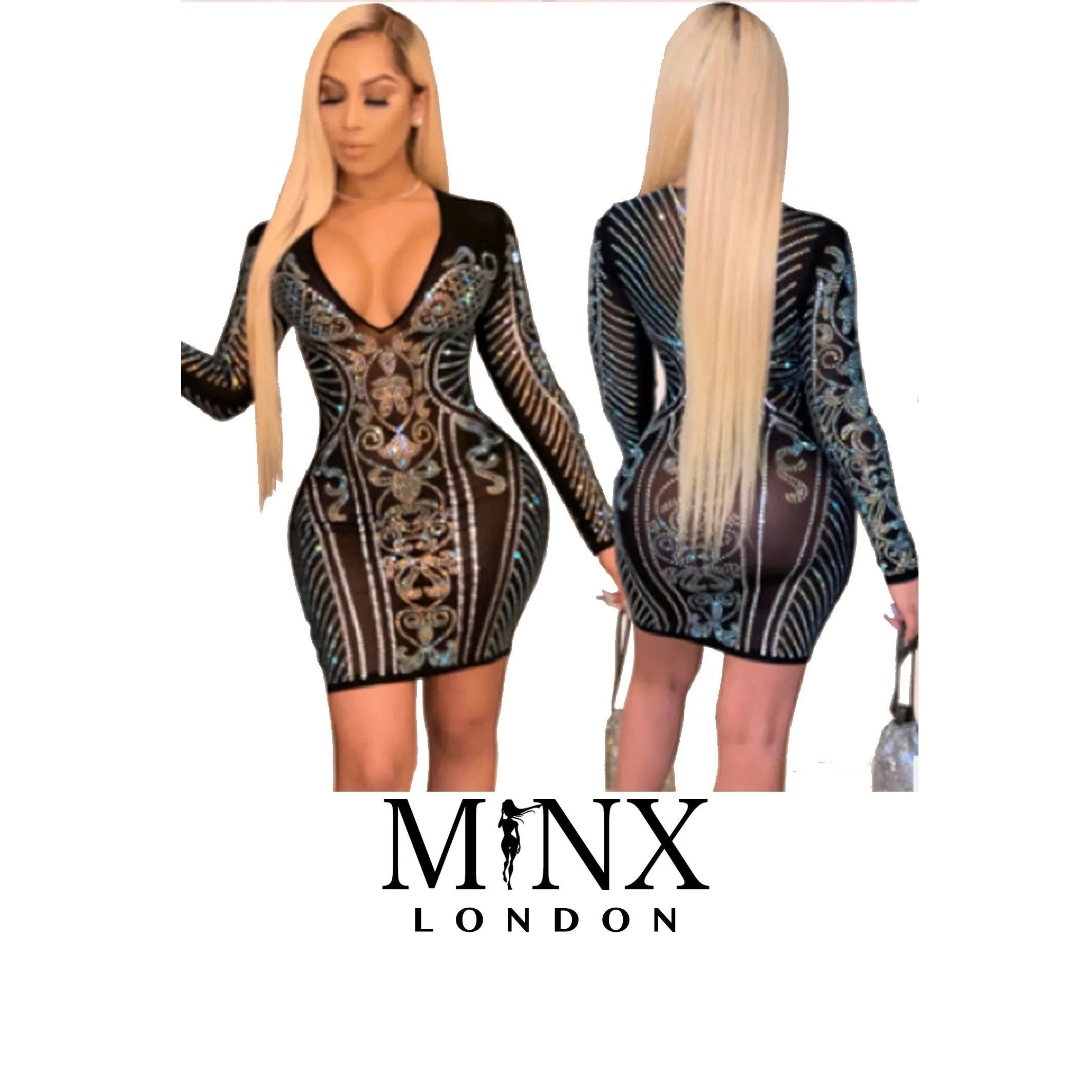 Party Dress | Rhinestone Dress | Sexy Womens Dress | Diamond Dress | Deep V Dress | Sexy Dresses for Party | Sequin Dress | Sexy Dress
