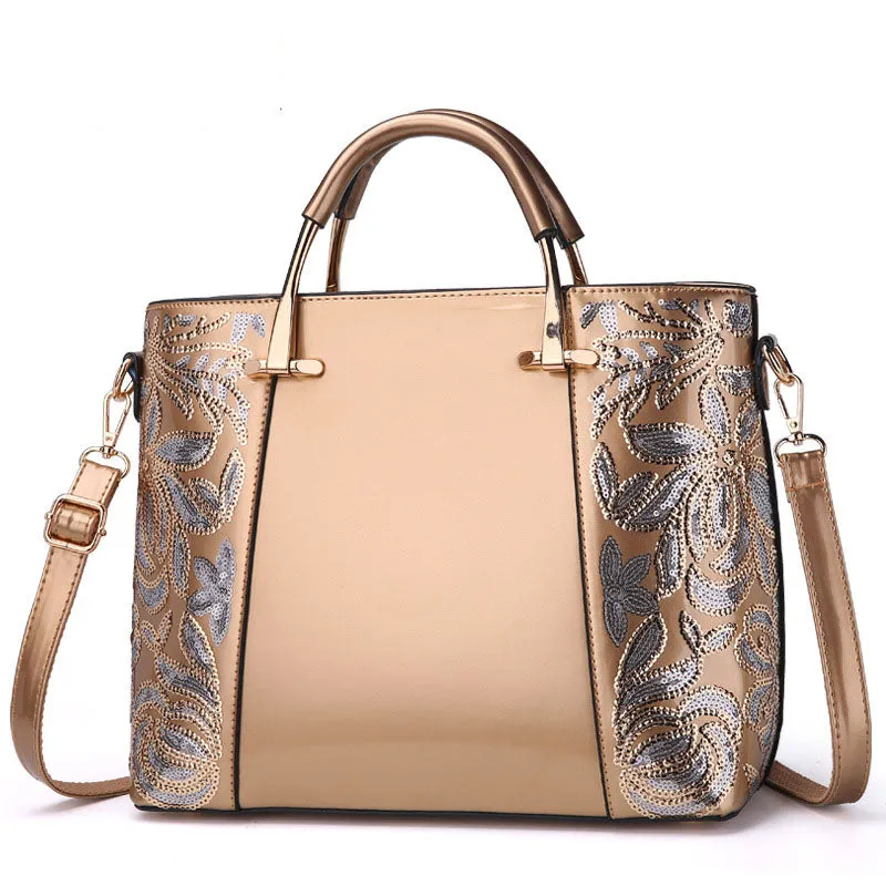 Patent Leather Black Sequins Portable Diagonal Dual-use Fashion Middle-aged Female Bag