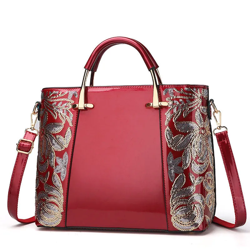 Patent Leather Black Sequins Portable Diagonal Dual-use Fashion Middle-aged Female Bag
