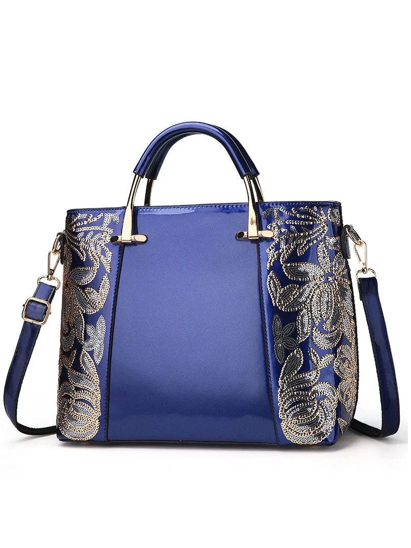 Patent Leather Black Sequins Portable Diagonal Dual-use Fashion Middle-aged Female Bag