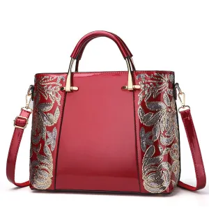 Patent Leather Black Sequins Portable Diagonal Dual-use Fashion Middle-aged Female Bag