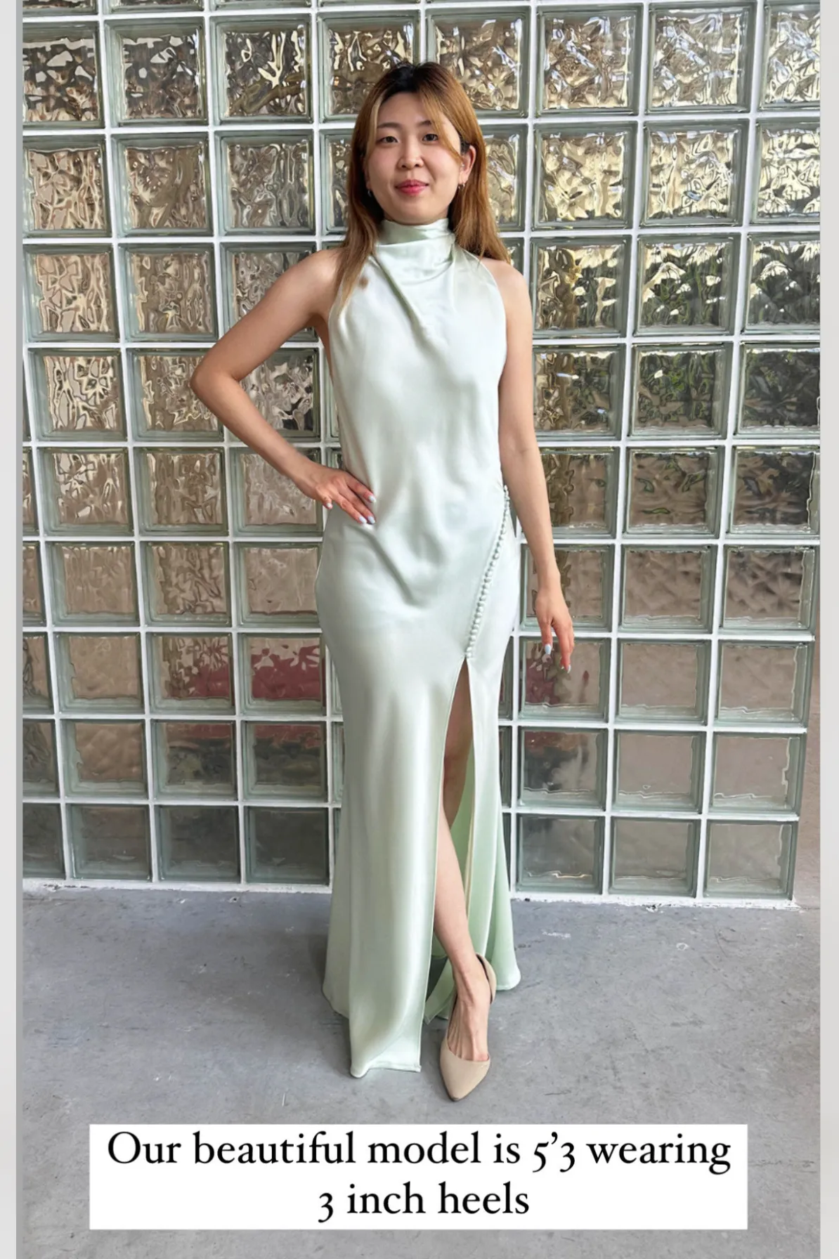 Penelope Satin Gown in Pistachio (Petite Length) by Sau Lee - RENTAL