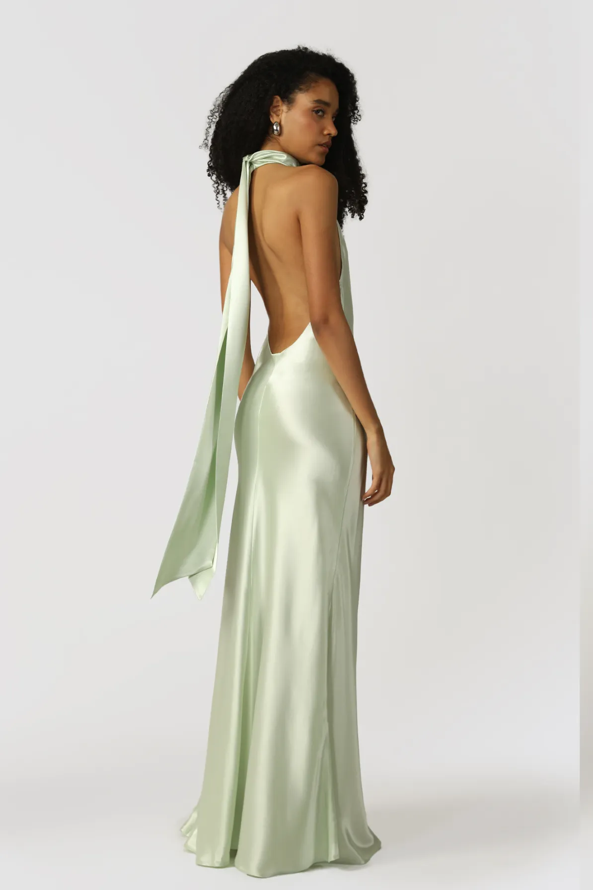 Penelope Satin Gown in Pistachio (Petite Length) by Sau Lee - RENTAL