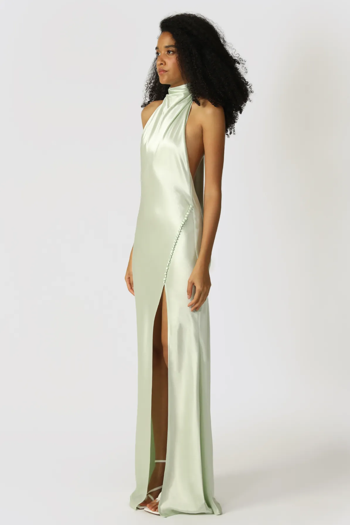 Penelope Satin Gown in Pistachio (Petite Length) by Sau Lee - RENTAL