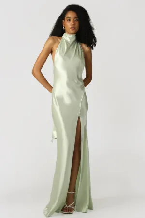 Penelope Satin Gown in Pistachio (Petite Length) by Sau Lee - RENTAL