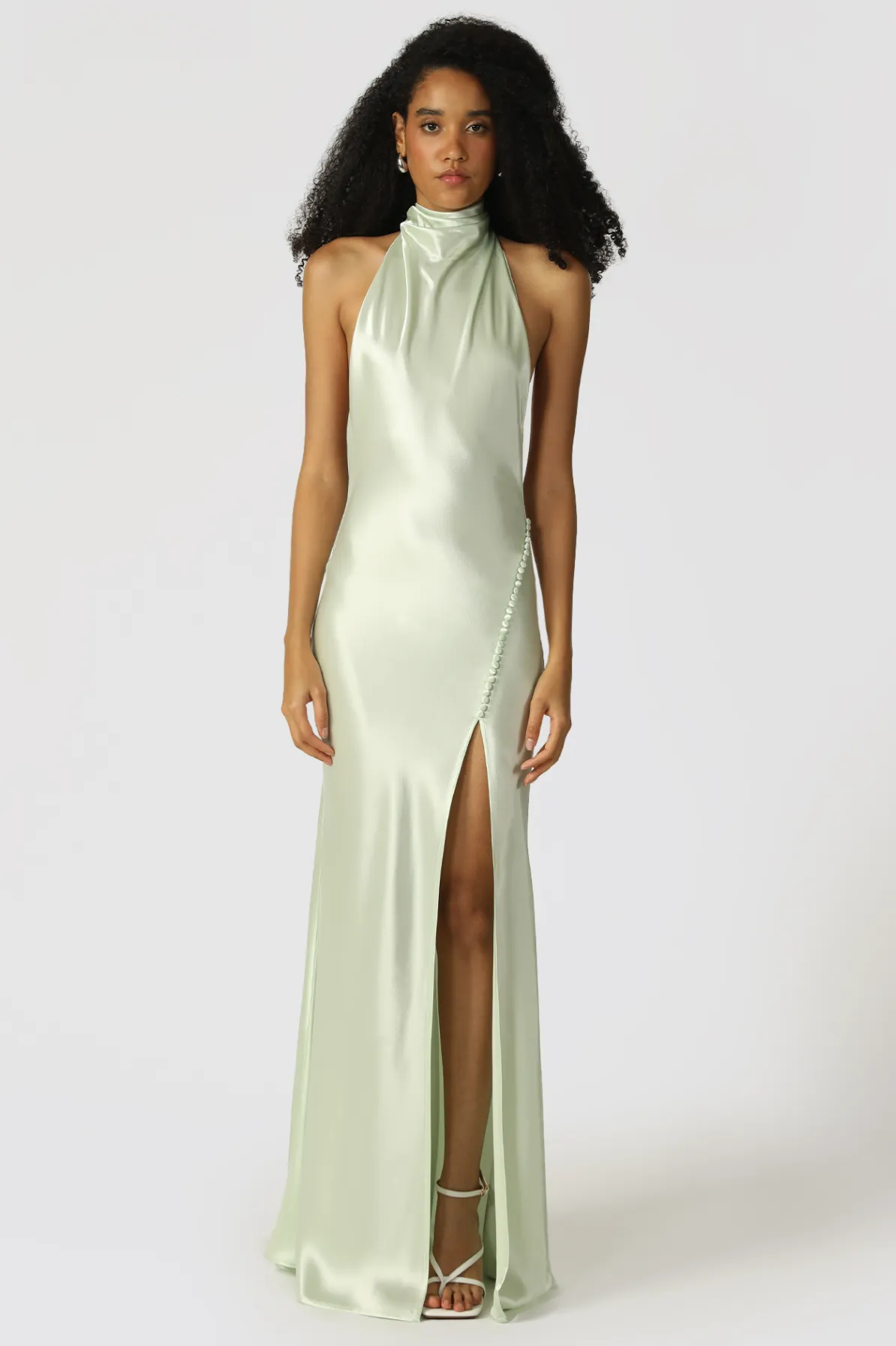 Penelope Satin Gown in Pistachio (Petite Length) by Sau Lee - RENTAL