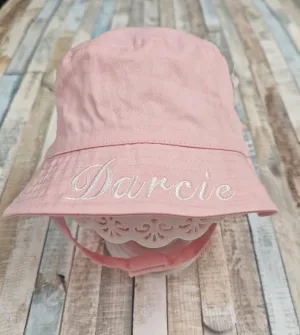 Personalised Baby Girls Pink Bucket Hat With Chin Strap