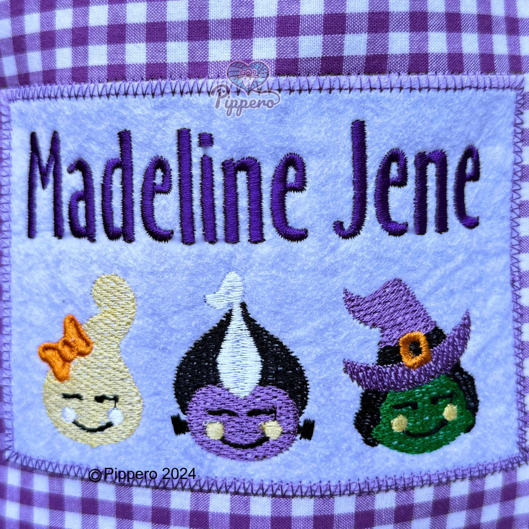 Personalized Custom Embroidered Halloween Trick-or-Treat Candy Basket Bag Bucket Tote Gingham Dracula Frankenstein Witch Pumpkin Boy Girl