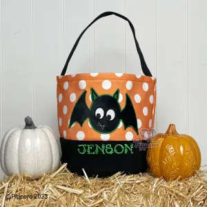 Personalized Custom Embroidered Large Dot Appliqué Character Trick-or-Treat Halloween Candy Bag Basket Bucket Tote Kid’s Gift for Boy or Girl