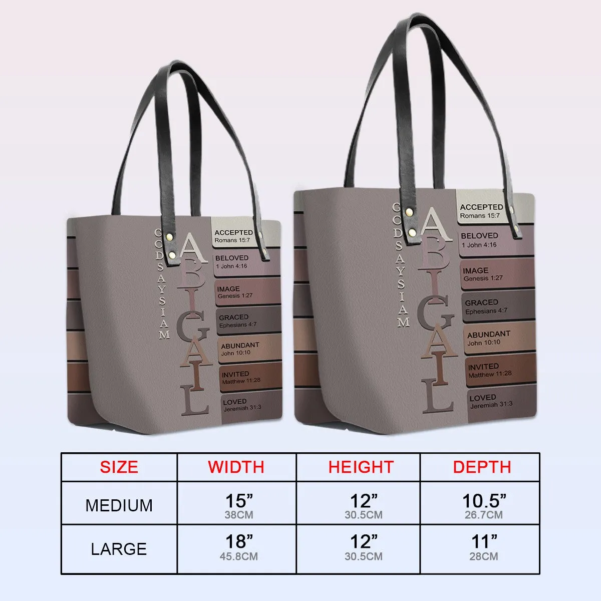 Personalized Leather Tote Bag with Bible Verses – Uncover the sacred meaning of your name – Custom Faith-Inspired Handbag | CHRISTIANARTBAG Leather TOTE Bag