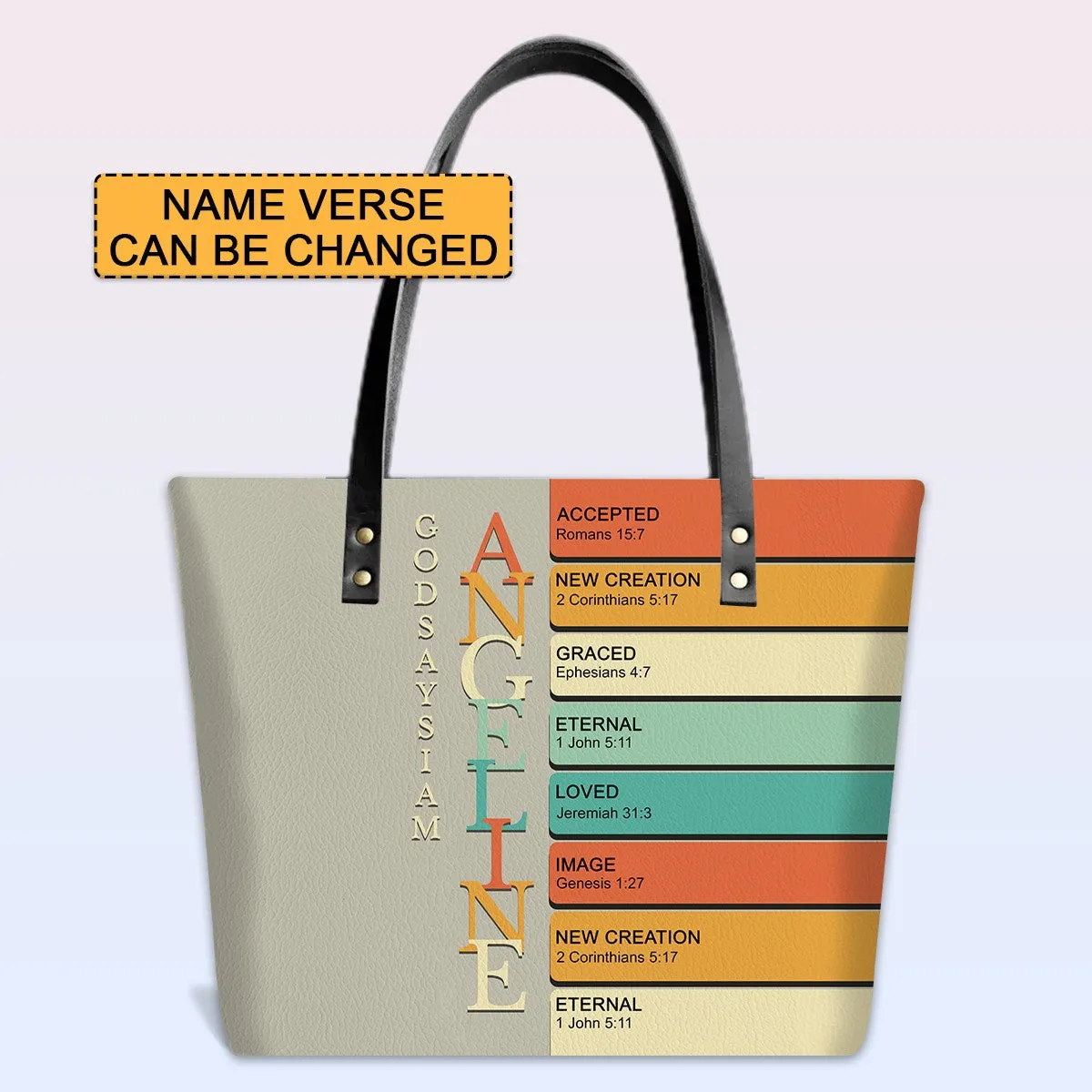 Personalized Leather Tote Bag with Bible Verses – Uncover the sacred meaning of your name – Custom Faith-Inspired Handbag | CHRISTIANARTBAG Leather TOTE Bag