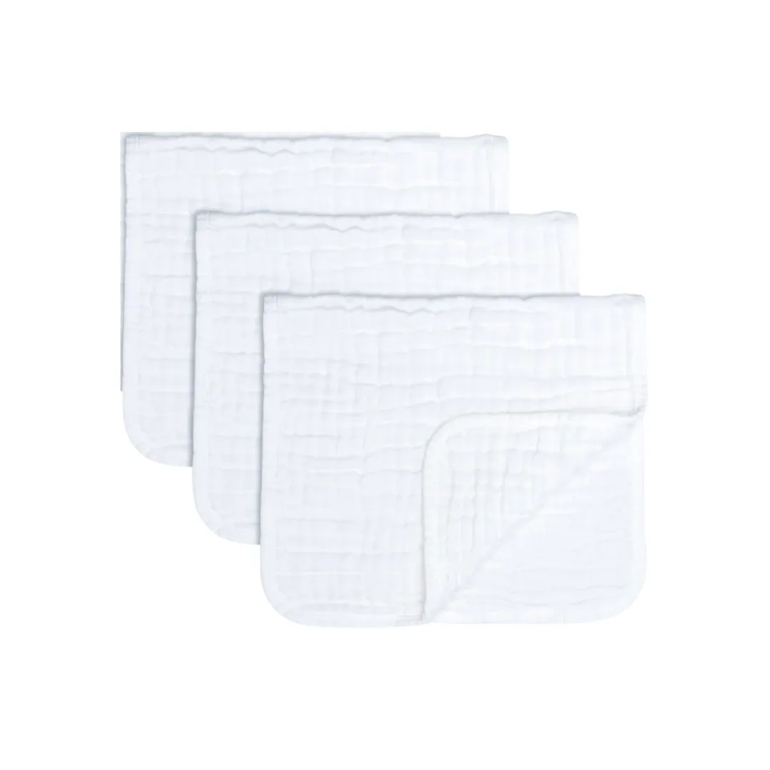 Personalized White Muslin Cotton Set of 3 Burp Cloths