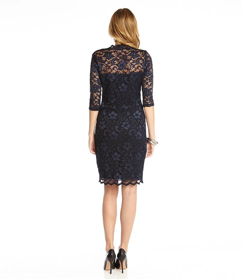 Petite Size V-Neck Scallop Lace Dress