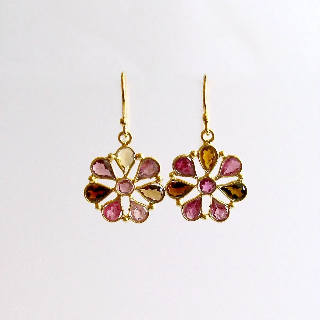Pink Tourmaline Flower Dangle Earrings - Pandora Earrings