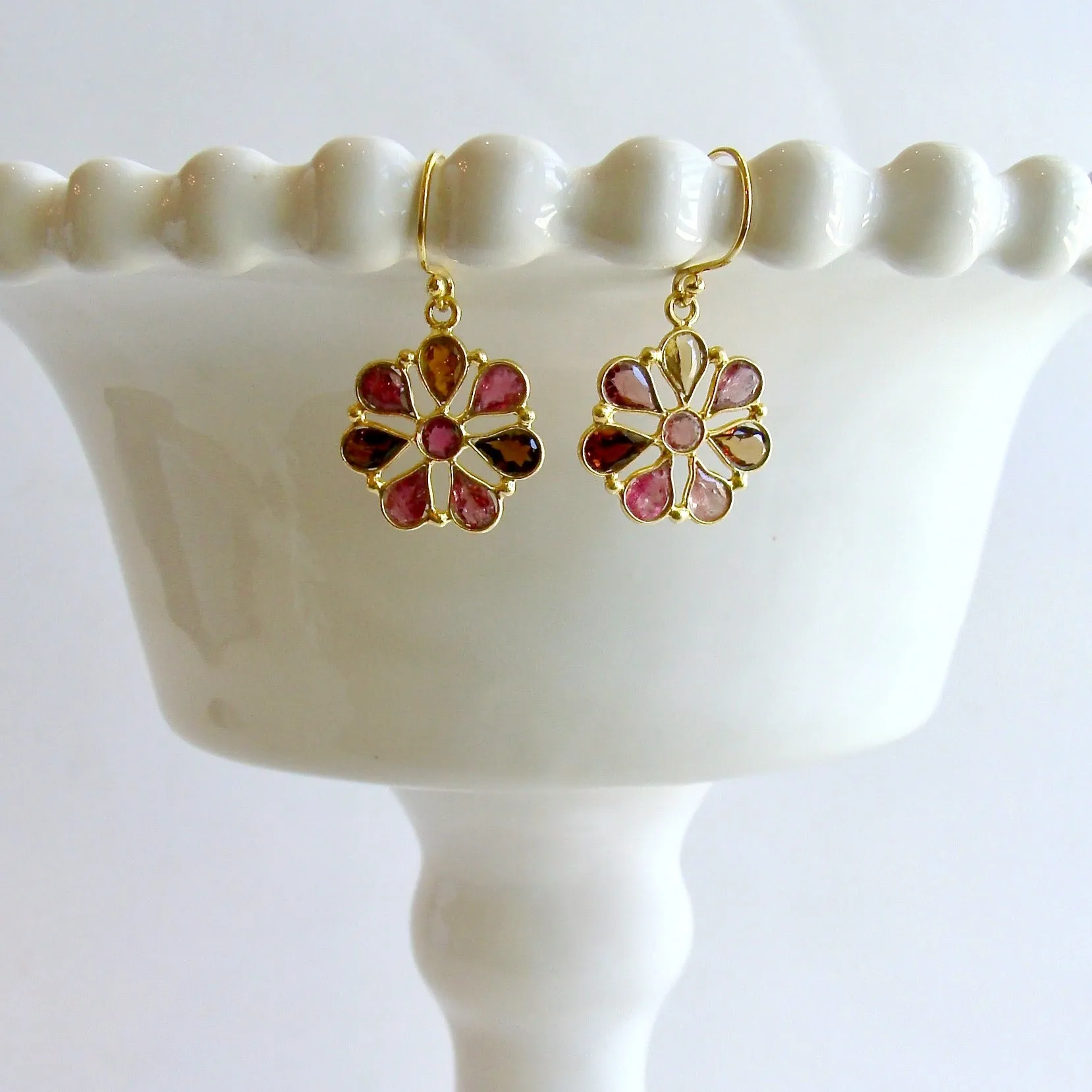 Pink Tourmaline Flower Dangle Earrings - Pandora Earrings