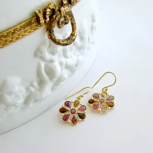 Pink Tourmaline Flower Dangle Earrings - Pandora Earrings