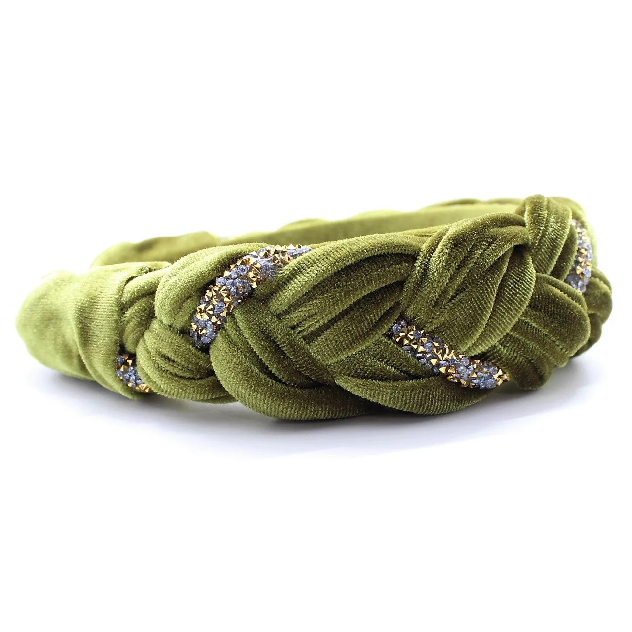 Pistachio Velvet and Rhinestones Headband
