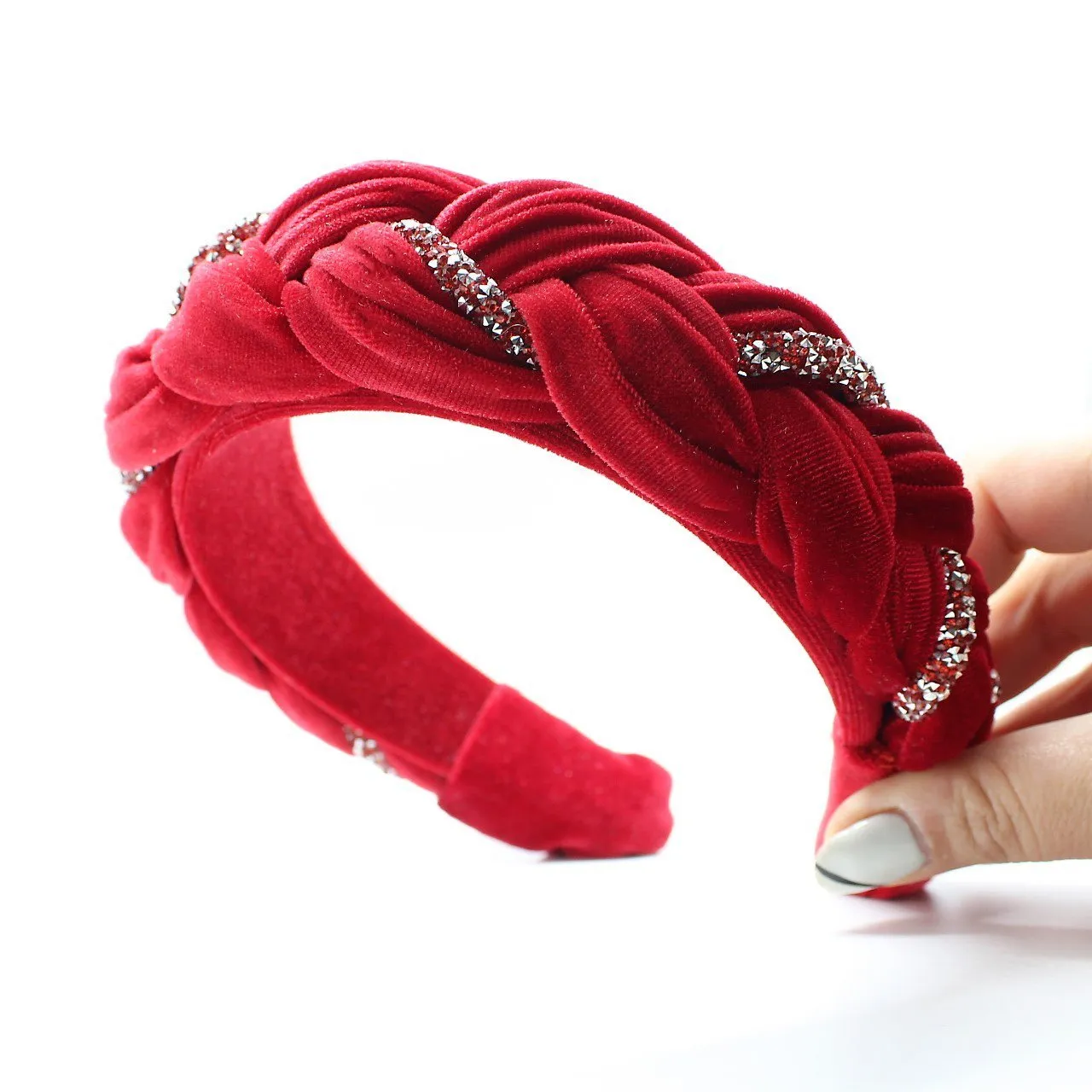 Pistachio Velvet and Rhinestones Headband